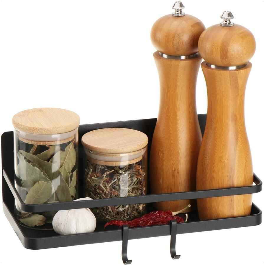 Ruimtebesparende magnetische plank keukenorganisatie 1 stuk zwart metaal 24 5 x 11 x 8 5 cm