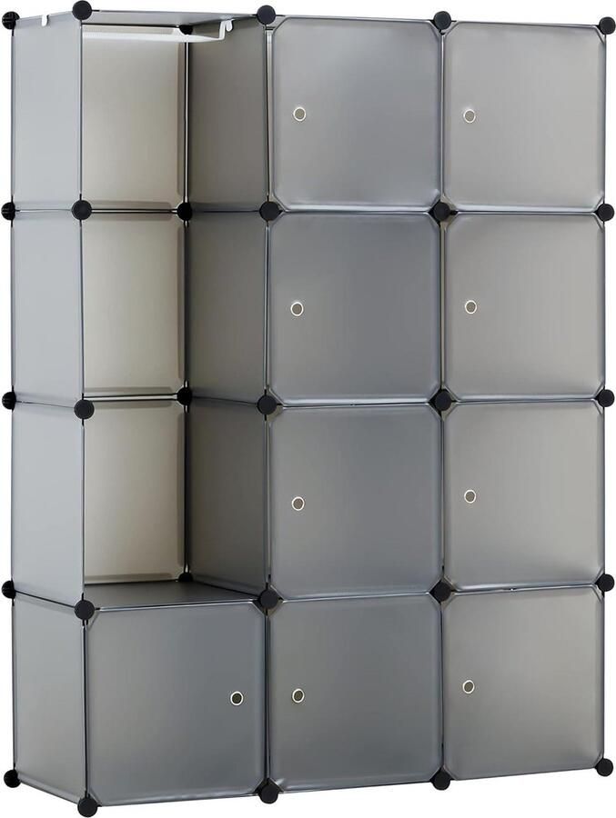 Ruimtebesparende modulaire kledingkast Organizer van kunststof Grijs 111 x 37 x 147 cm kledingkasten slaapkamer