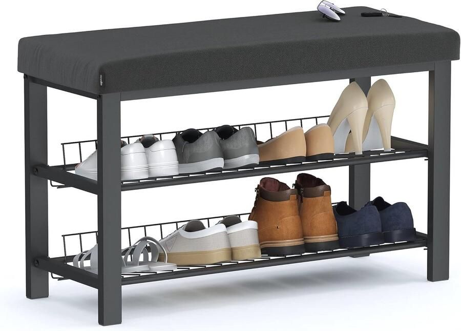 Ruimtebesparende schoenenbank met zitplaats en 2 planken voor schoenen – Ideaal voor hal en slaapkamer