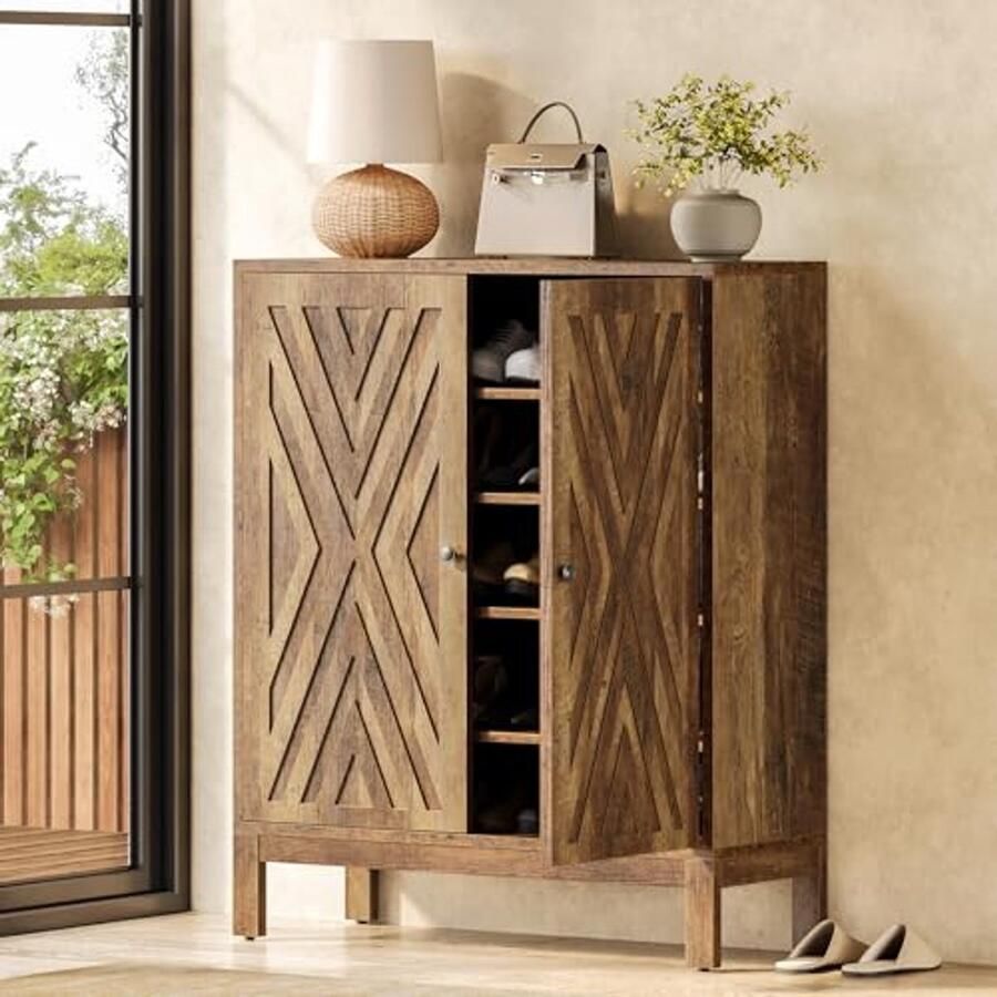 Ruimtebesparende Schoenenkast met Verstelbare Planken 5 Lagen Bruin Perfect voor Hal en Woonkamer