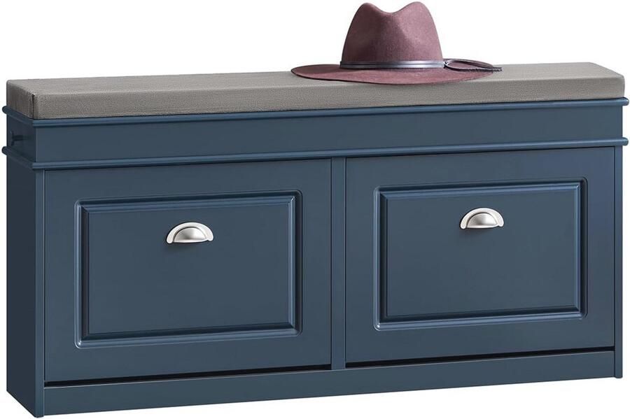 Ruimtebesparende Schoenenopbergbank met Kussen Modern Schoenenrek voor Hal en Gang Donkerblauw 104x24x52cm