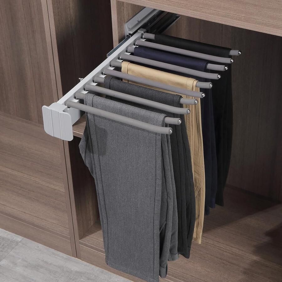 Ruimtebesparende Uitschuifbare Broekhanger met Antislip en Stille Rails voor Kledingkast
