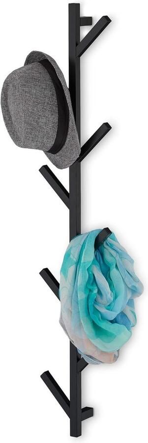 Wandkapstok 8 haken ruimtebesparend metaal zwart 100.5 x 19.5 x 7 cm garderobe
