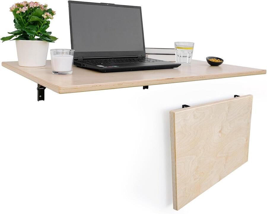 Ruimtebesparende wandklaptafel massief hout opvouwbaar