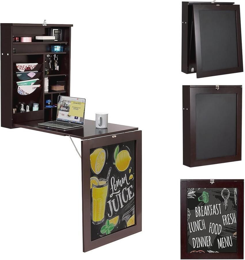 Ruimtebesparende Wandklaptafel met Bord Houten Tafel voor Keuken Kantoor en Eetruimte