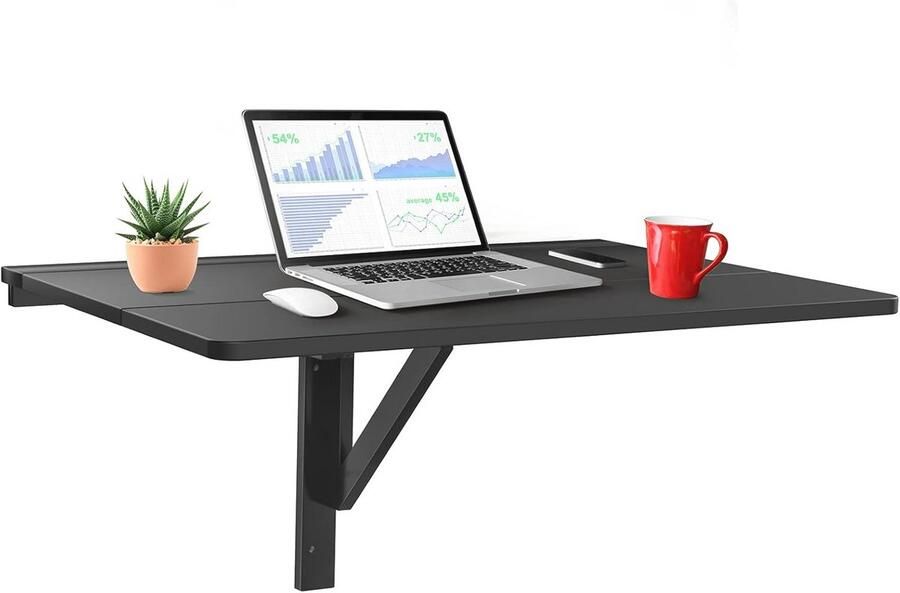 Ruimtebesparende Wandklaptafel met Opvouwbaar Ontwerp Ideaal voor Tienerkamer of Woning Houten Bureautafel 80x60 cm (Zwart)