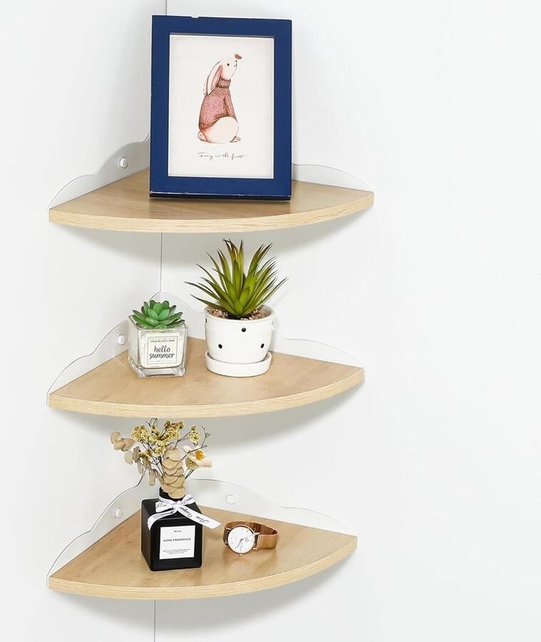 Ruimtebesparende wandplanken set van 3 wit 15MM hout