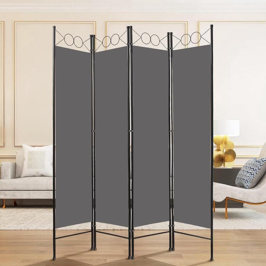 Ruimteverdeler binnen opvouwbaar 4 panelen grijs 160x180 cm