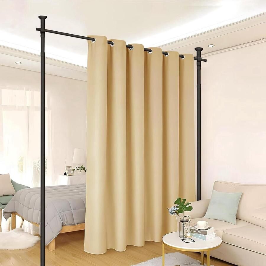 Ruimteverdeler en Gordijnroede Flexibel en Verstelbaar Zwart 70-178 cm breedte