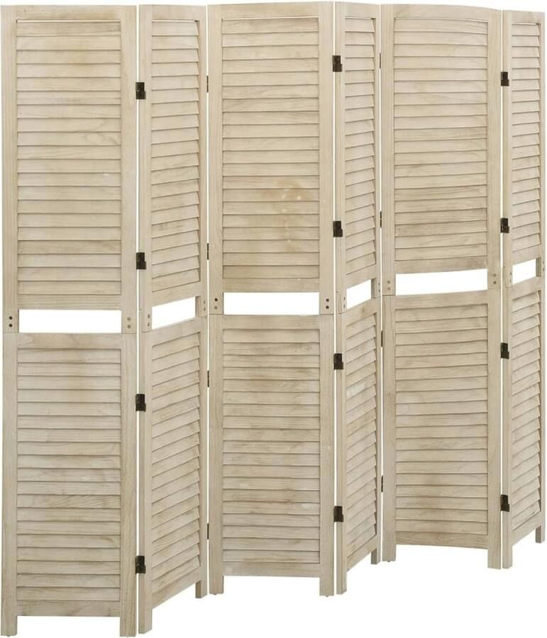 Ruimteverdeler met 6 Panelen van Massief Paulownia Hout Vintage Scheidingswand voor Privéruimtes - Foto 2