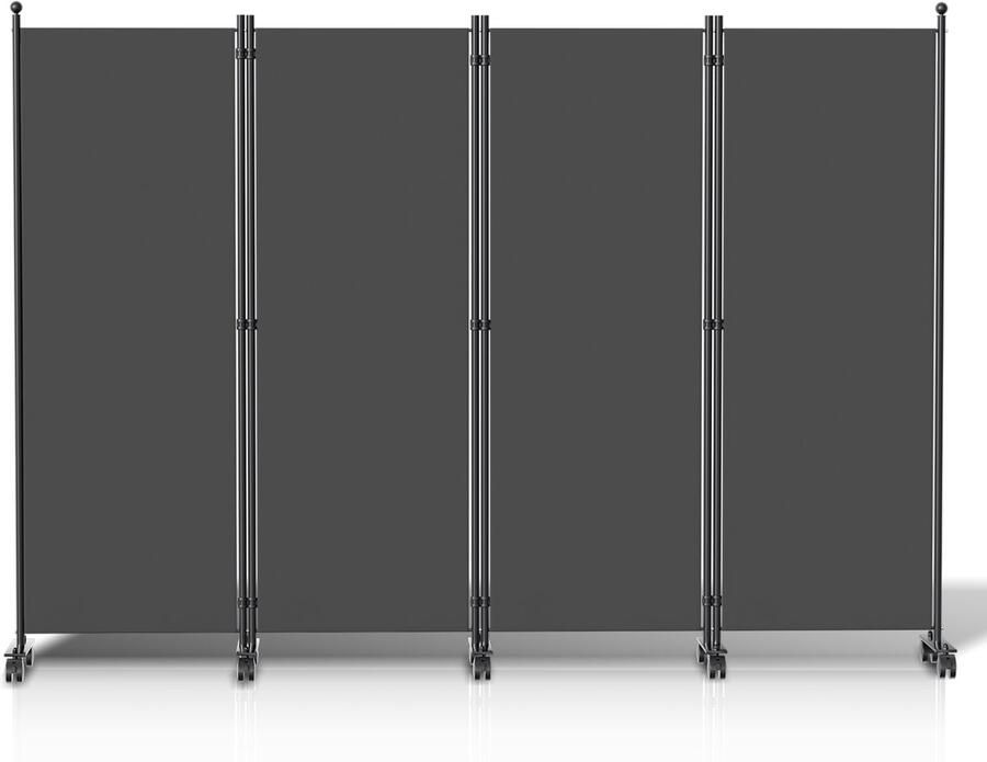 Ruimteverdeler op wielen Kamerscherm met 4 panelen 228 x 181 cm Kamerverdeler Tuin scheidingswand inkijkbescherming opvouwbaar Antraciet