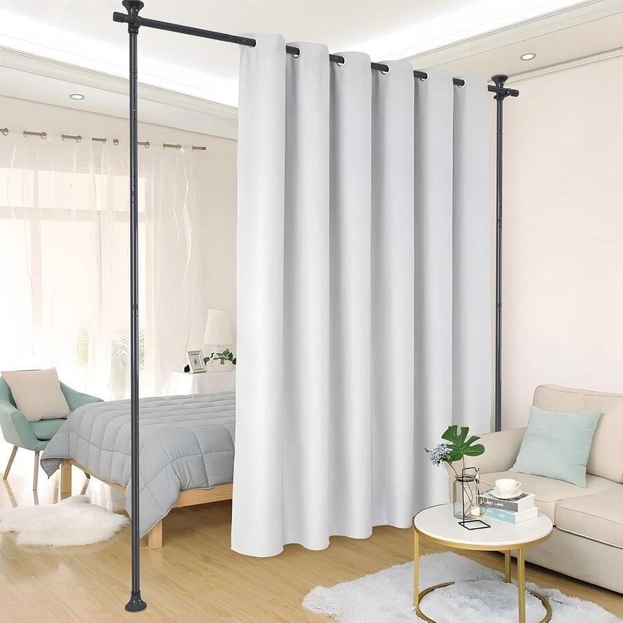 Allecto Plus Room Divider Gordijnstang Flexibel Verstelbaar 178 cm x 317 cm (B x H) Zwart Woonkamer Slaapkamer Kantoor