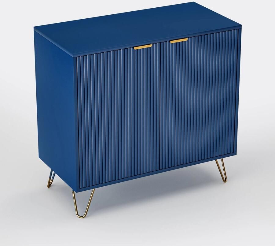 Rumi Metalen Kast Opbergkast Stalen Kast Zware planken Inktzwart Anajqaqia opbergkast met dubbele deuren nachtkastje met gouden metalen poten voor slaapkamer en woonkamer kast marineblauw