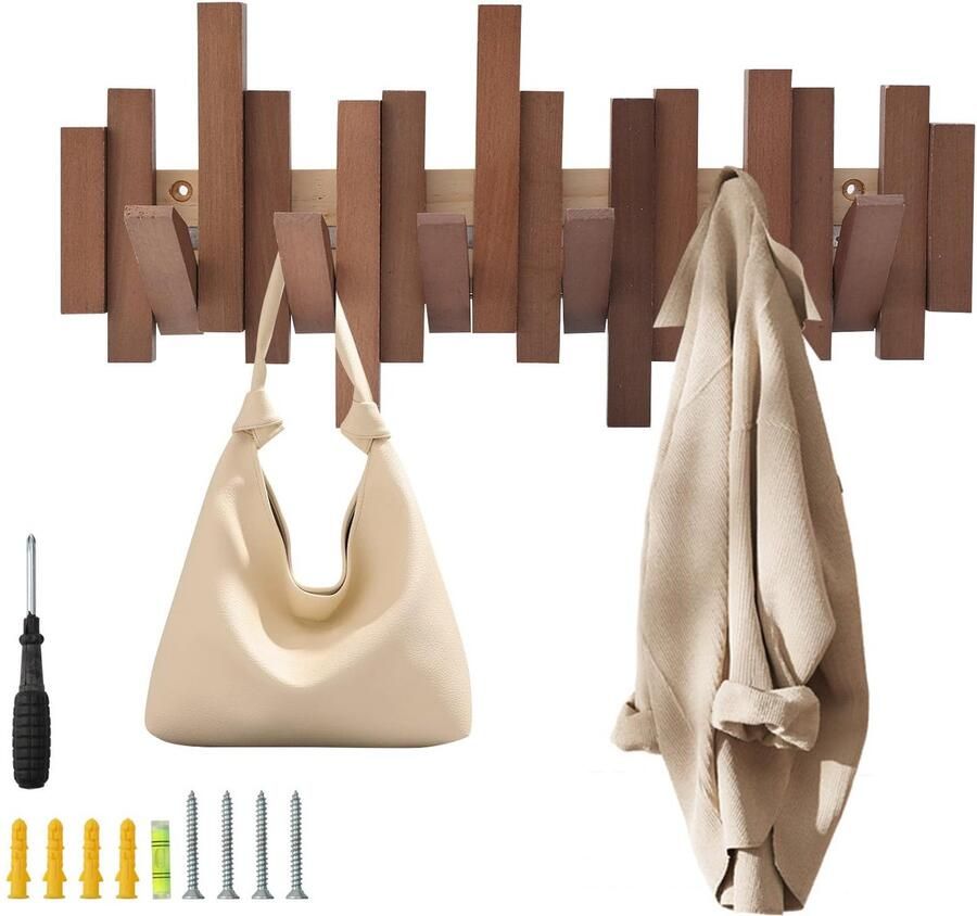 Ruspela kapstok pianokapstok van massief hout met 6 haken opvouwbare wandmontage kinderkapstok voor jassen mantels tassen ruimtebesparend entree badkamer woonkamer modern design