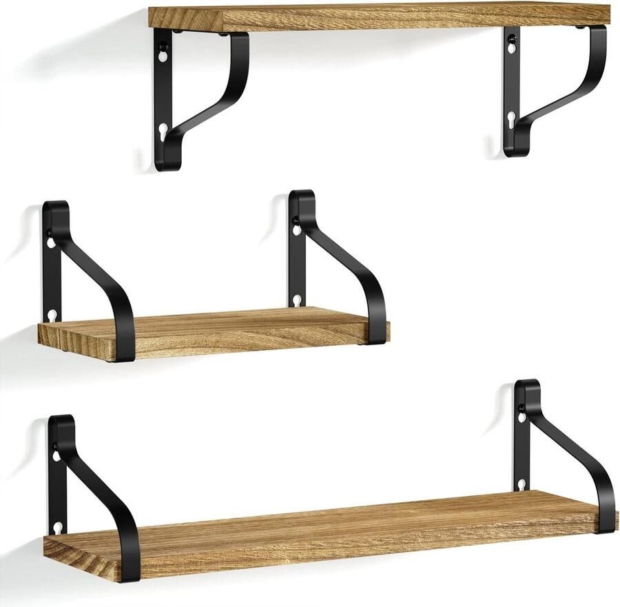 Rustic Decorative Wall Shelf Set of 3 Floating Shelves for Bathroom Bedroom Living Room Kitchen Office and More Carbonated Black