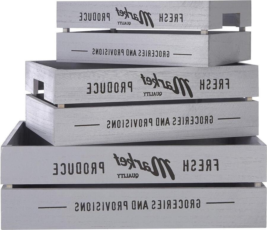 Rustic Provisions kisten grijs 3 stuks paulownia hout landelijke stijl niet beschikbaar in het Nederlands