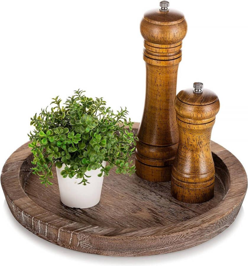 Rustic Wooden Tray: Round Wooden Decorative Candle Holder Tray Vintage Centerpiece Butler Trays Farmhouse Ottoman Tray for Decor Kitchen Countertop Accessories for Home Coffee Table
