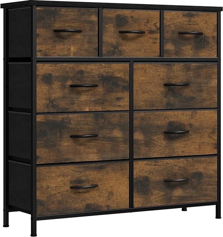 Rustiek bruine ladekast 9 stoffen laden met handgrepen Metalen frame Voor slaapkamer woonkamer