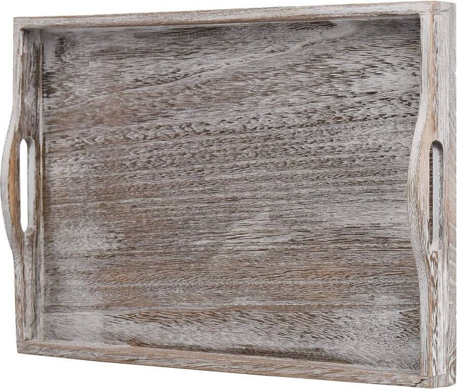 Rustiek houten dienblad Ottomaans houten dienblad voor salontafel boerderij Vintage decoratief dienblad met uitgesneden handvat voor dineren ontbijt rechthoekig 17Lx11W