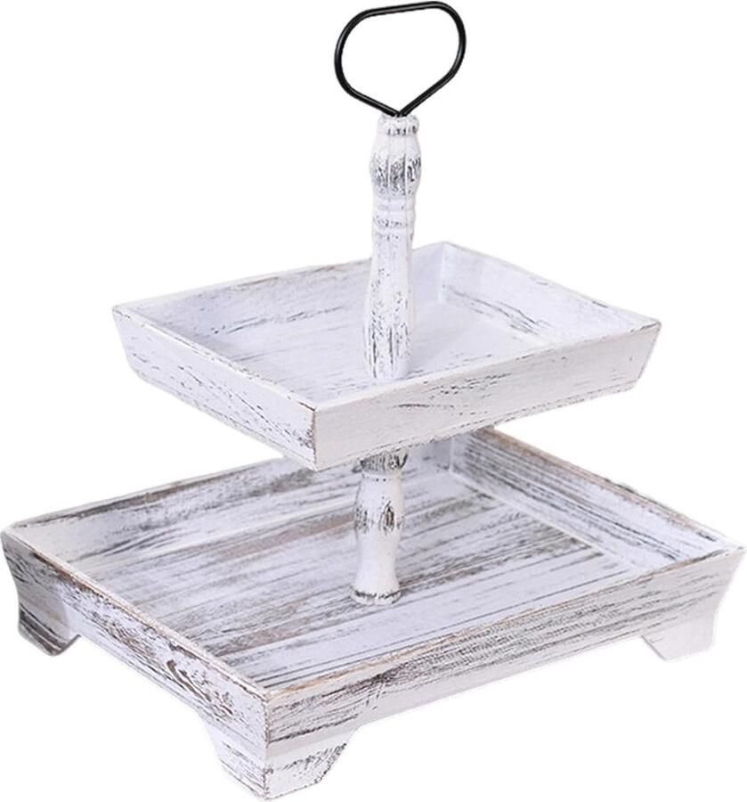 Rustiek meerlagig houten dienblad decoratieve tafelstandaard tweelaags design massief houten tafelstuk ideaal voor kasten en eettafels