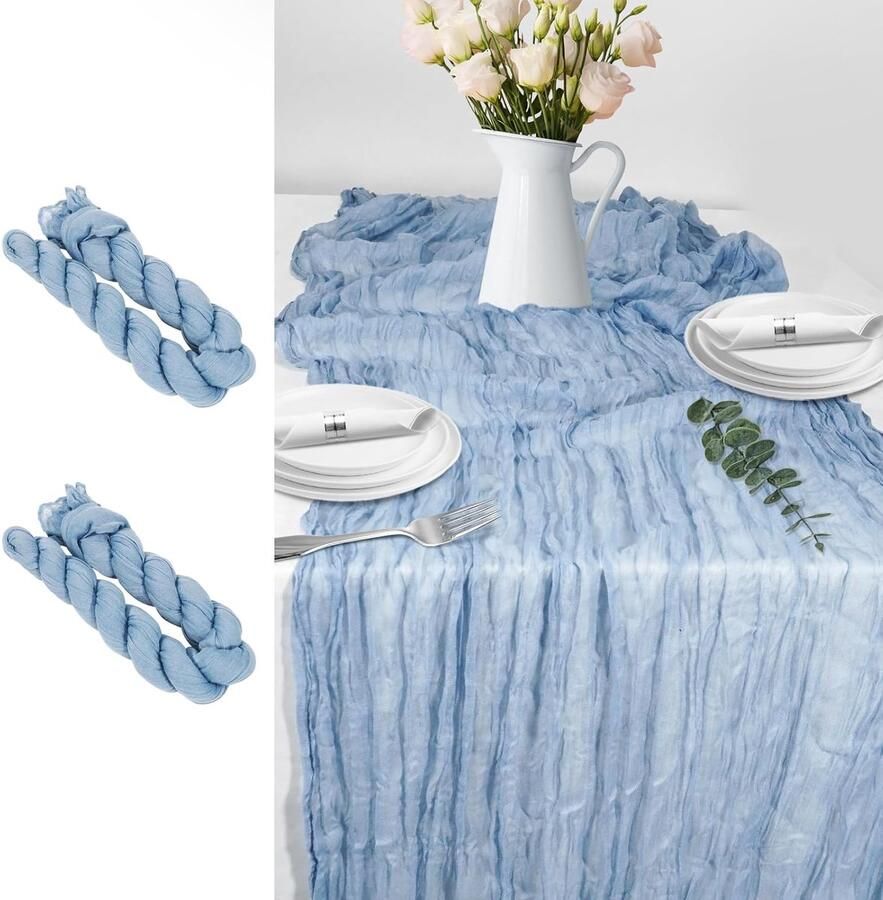 Rustiek tafelkleed Boho stijl 2 stuks Blauw Kaasdoek 90 x 300 cm