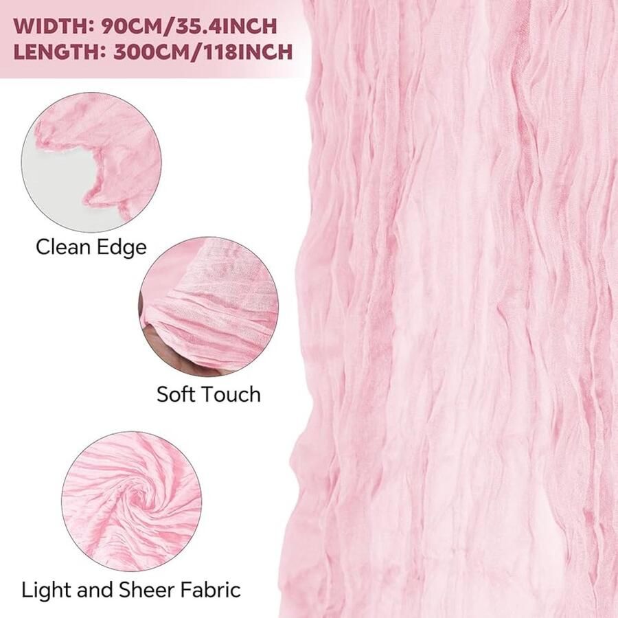 Rustiek tafelloper boho-gaas set van 2 roze katoen polyester 90 x 300 cm