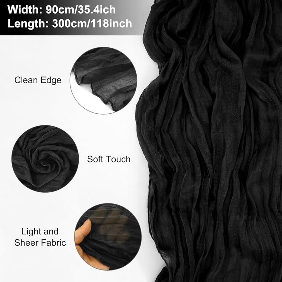 Rustiek tafelloper zwart boho-gaas set van 2 90 x 300 cm