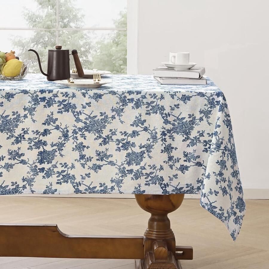 Rustiek vintage tafelkleed hoogwaardig katoenlinnen blauw