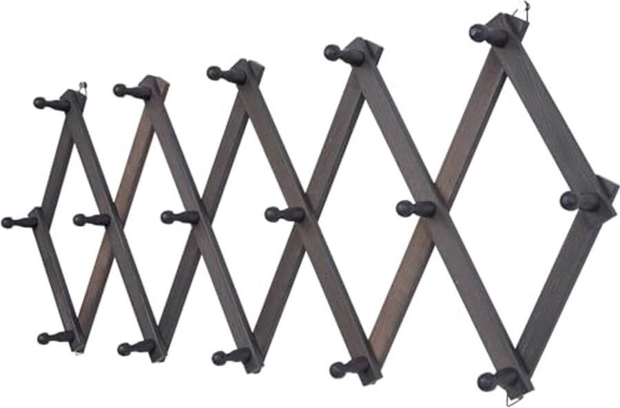Rustiek wandmontage hoedenrek met accordeonontwerp en 16 houten haken moderne boerderij wandhanger voor jas en tassen