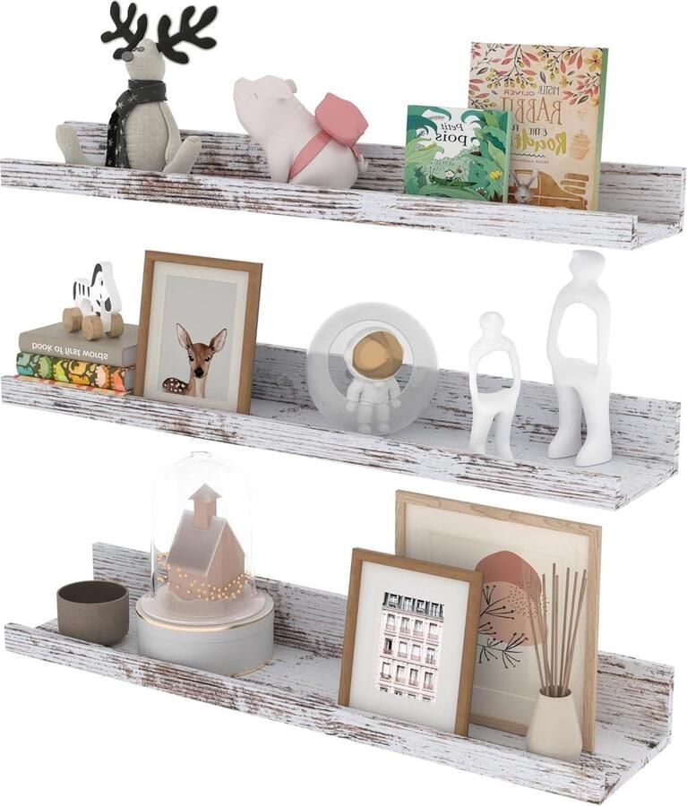 60cm Lang Rustiek Zwevend Wandrek Natuurlijke Houtnerf Fotolijst Woonkamer Keuken Kinderkamer Slaapkamer Set van 3 Verschillende Maten Wandplanken & -rekken