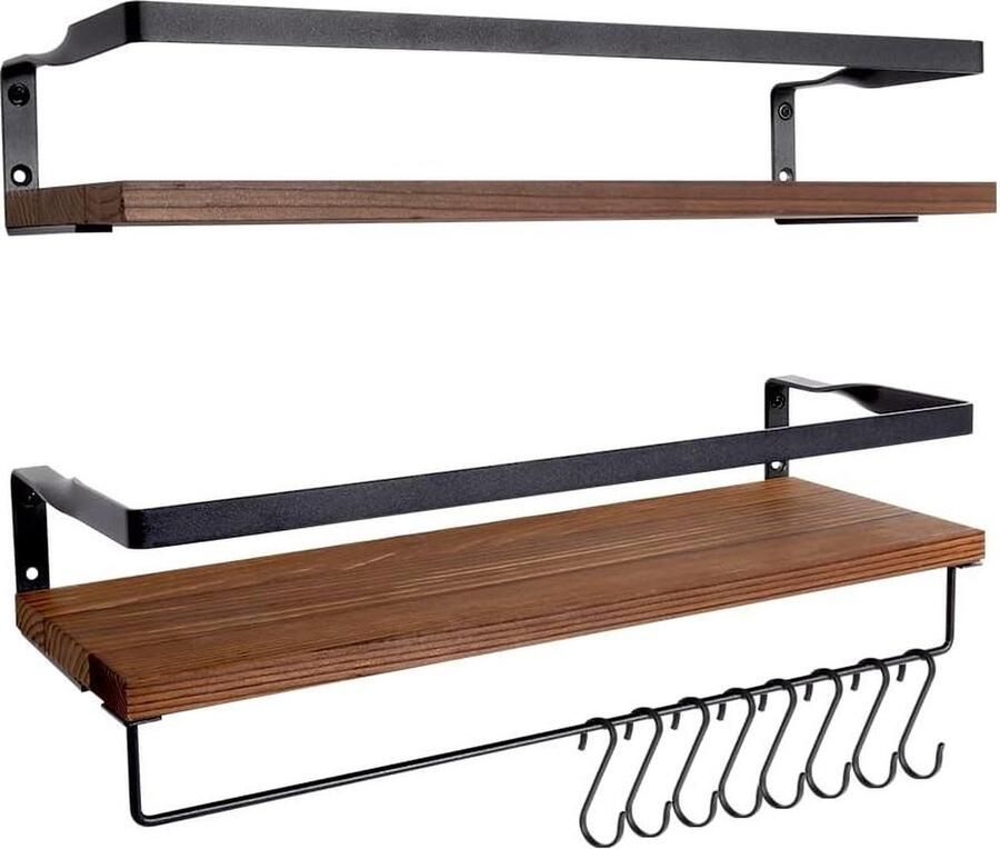 Rustiek Zwevend Houten Wandrek Vintage met Handdoekhouder Set van 2 Slaapkamer Woonkamer Badkamer Keukenrek bathroom shelf wood