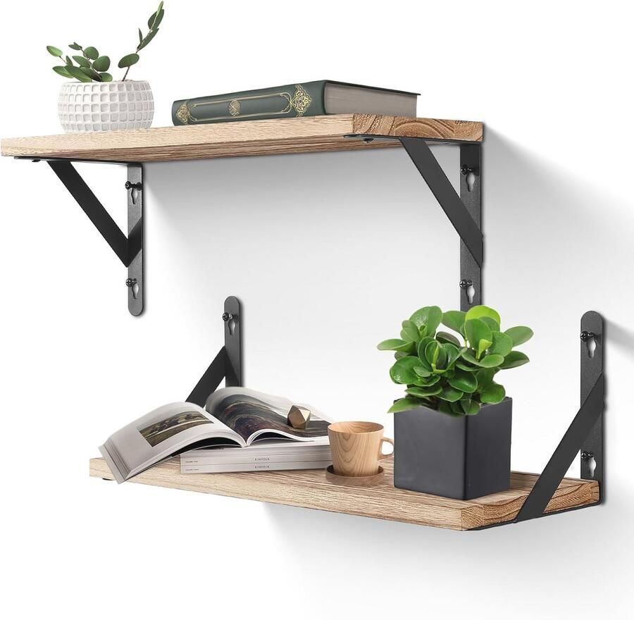 Rustiek Zwevend Wandrek 42 cm Set van 2 Metaaldraad voor Woonkamer Slaapkamer en Keuken