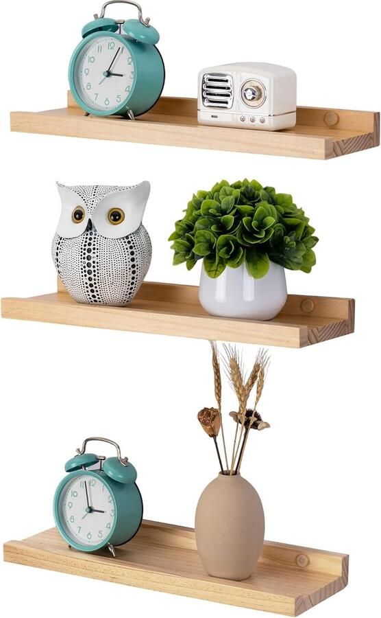 Rustiek Zwevend Wandrek van Grenenhout 3-delige Set van 40 cm Stabiele Planken voor Decoraties en Opbergruimte