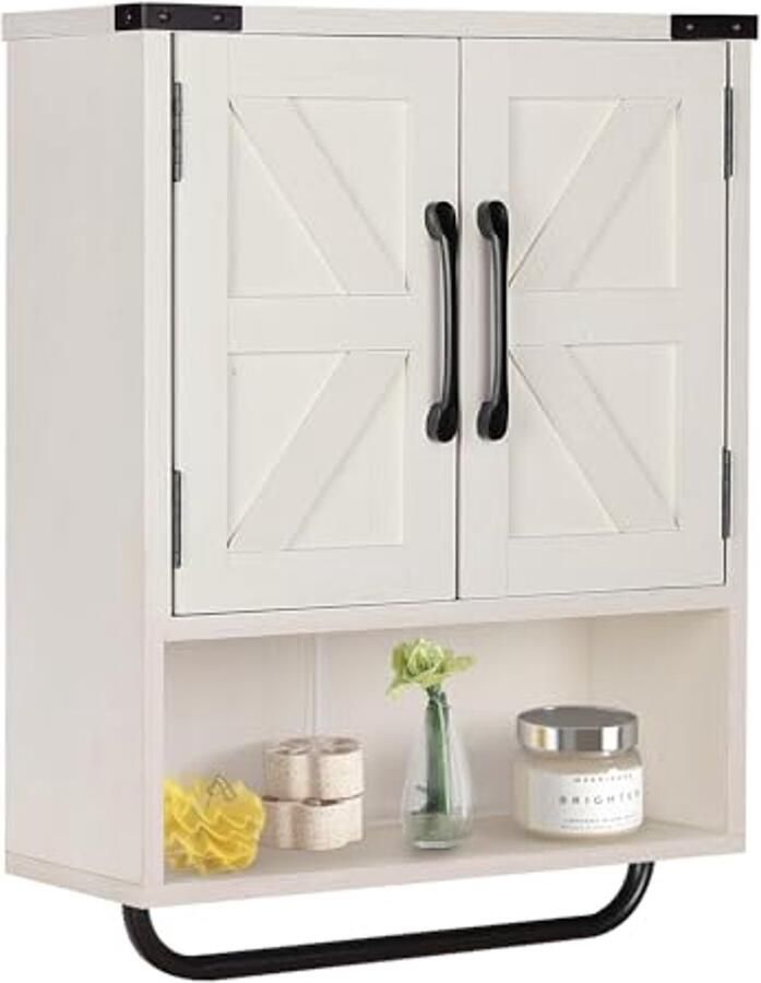 Rustieke Boerderij Wandopbergkast met Verstelbare Plank en Handdoekstang voor Keuken en Badkamer