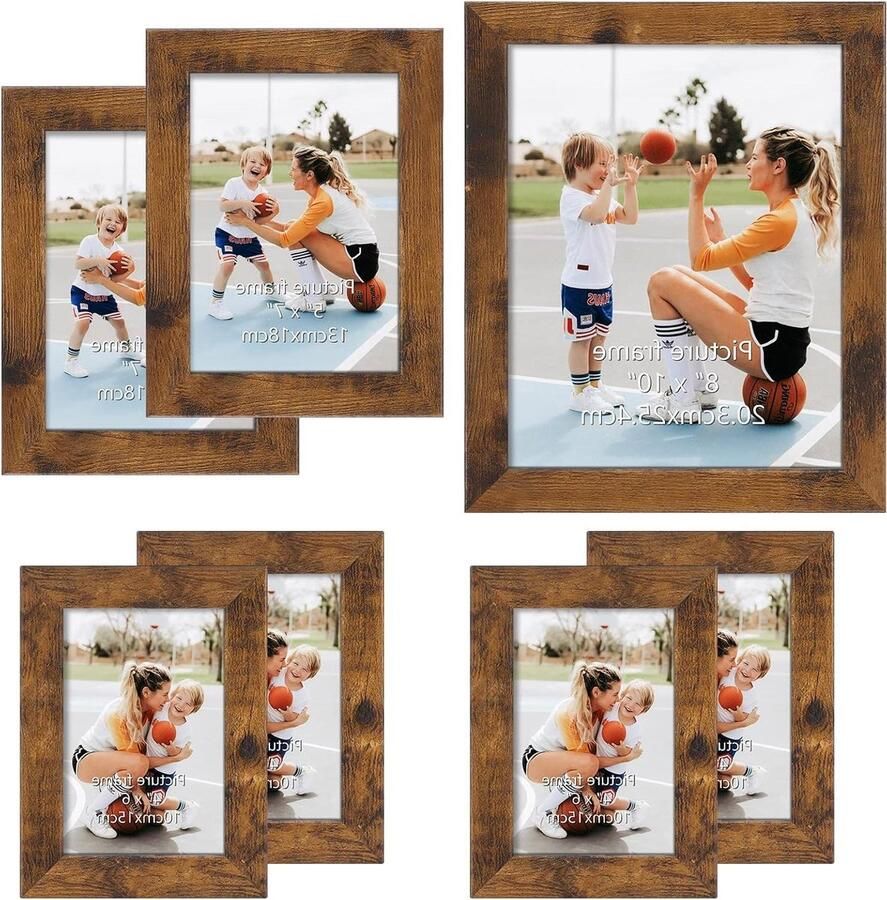 Rustieke bruine fotolijst set van 7 20 x 25 cm 13 x 18 cm 10 x 15 cm voor muur en tafel