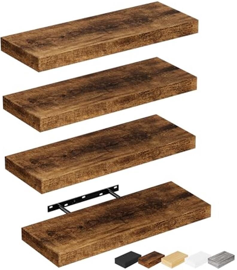 Rustieke bruine houten wandplank set van 4 40 6 cm zwevende planken voor keuken en woonkamer