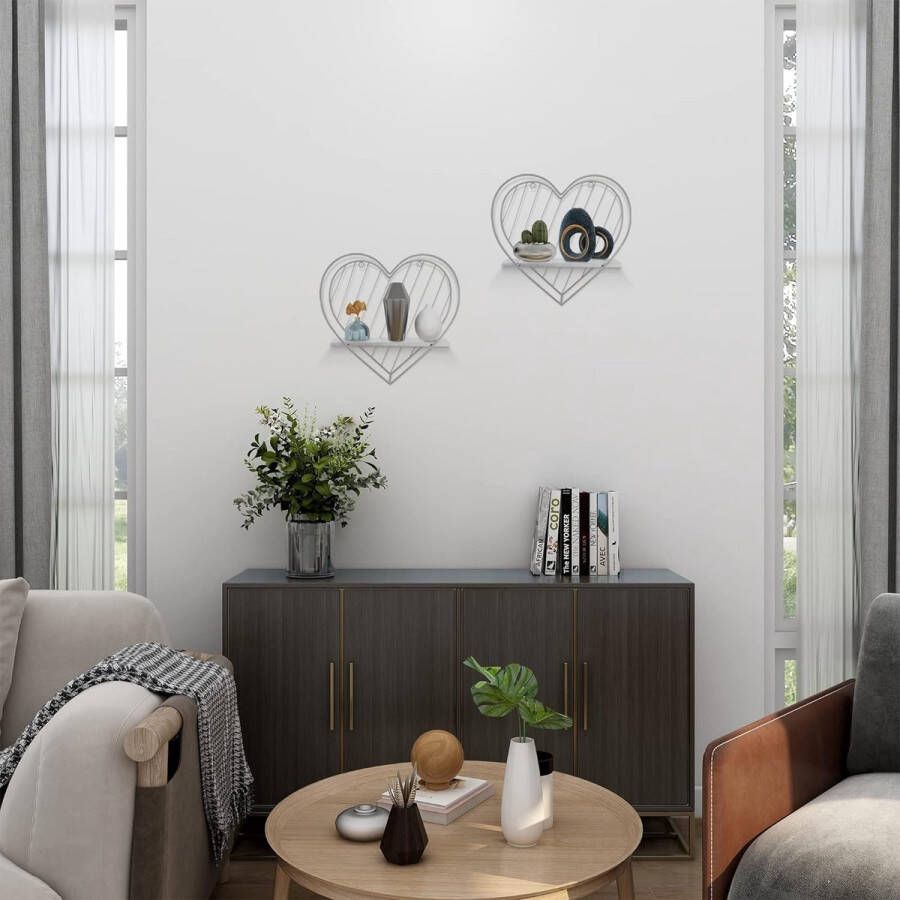 Rustieke Drijvende Plank Grijze Planken voor Muur Metalen Hart Zilver Boerderij Ontwerp voor Kids Slaapkamer Badkamer Toilet