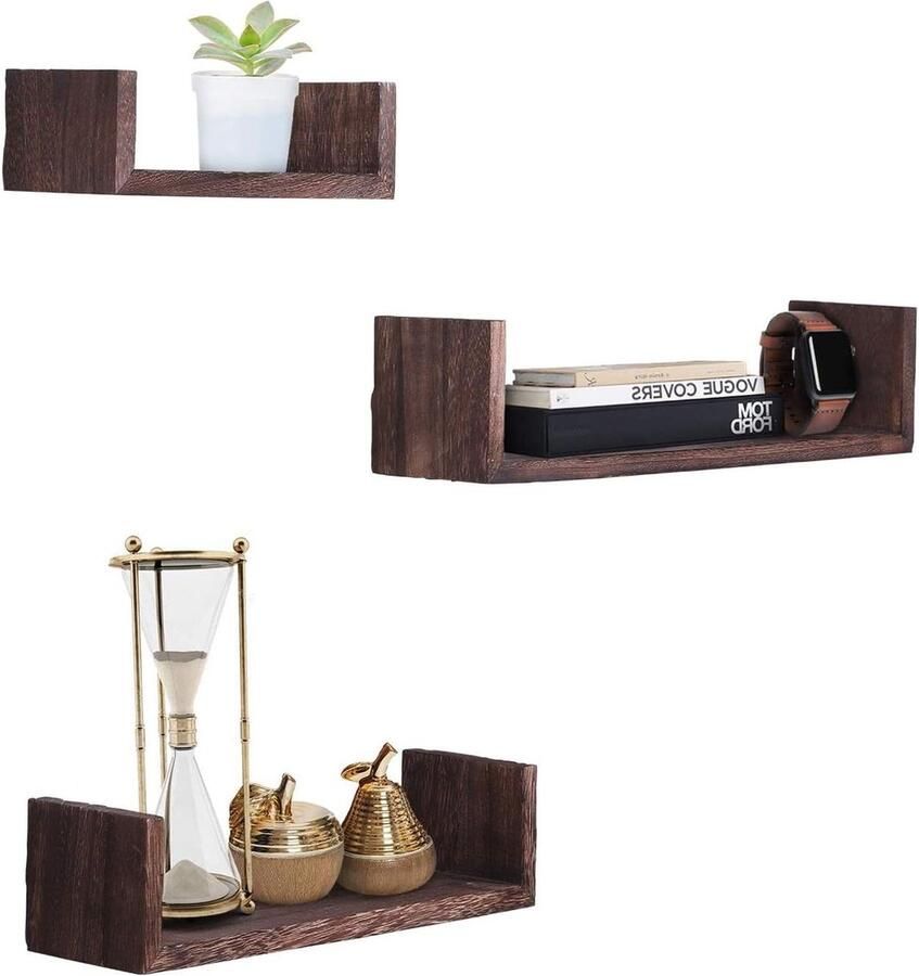 Rustieke Drijvende Planken Voor Muurbevestiging Set Van 3 Inclusief Schroeven en Ankers Slaapkamer Woonkamer Boerderijstijl Wanddecoratie Bruin