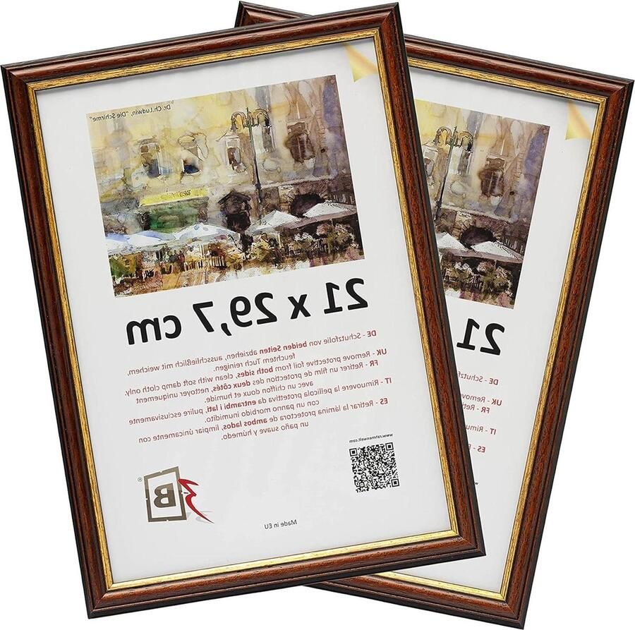 Rustieke fotolijst met acrylglas houten fotolijst 21 x 297 cm (A4) 2 stuks