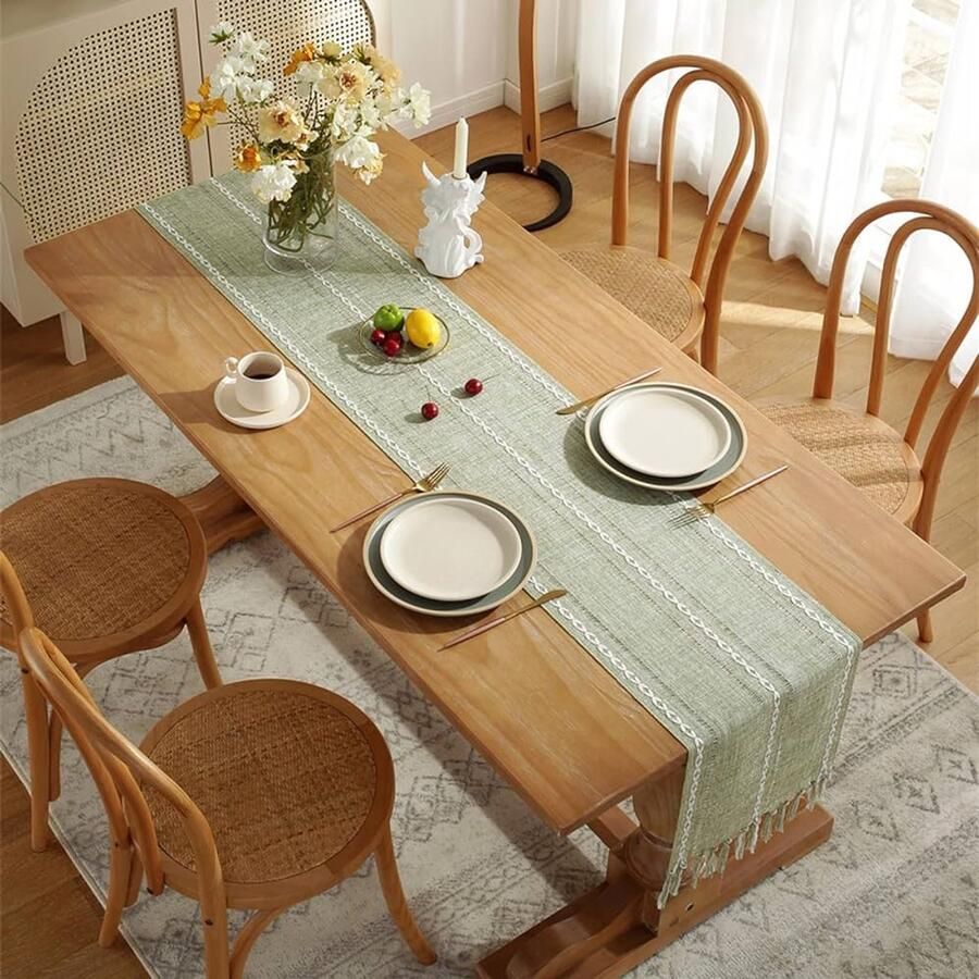 Rustieke Handgemaakte Geweven Tafelloper Groen 32 x 200 cm