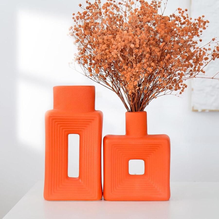 Rustieke Home Decor Eenvoudige Scandinavische Bohemian stijl keramische vaas 2 stuks set voor woonkamer boekenkast tafel boekenkast open haard plank en entree decoratieve vaas