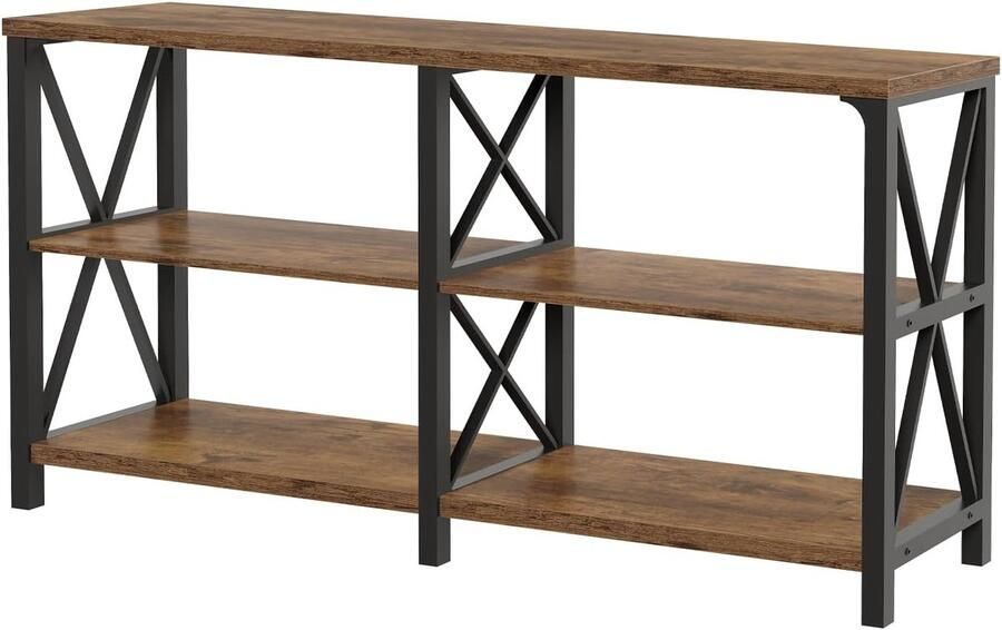 Rustieke Houten Consoletafel – 3-Lagen Sofa- of Haltafel met Industrieel Metalen Frame Landelijk Bruin