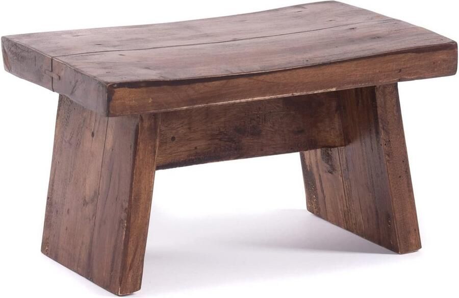 Rustieke Houten Kruk 100% Gerecycled Hout Multifunctionele Voetenbank Plantenbankje Bijzetkrukje Lichtbruin 29x19 5x18 5 cm