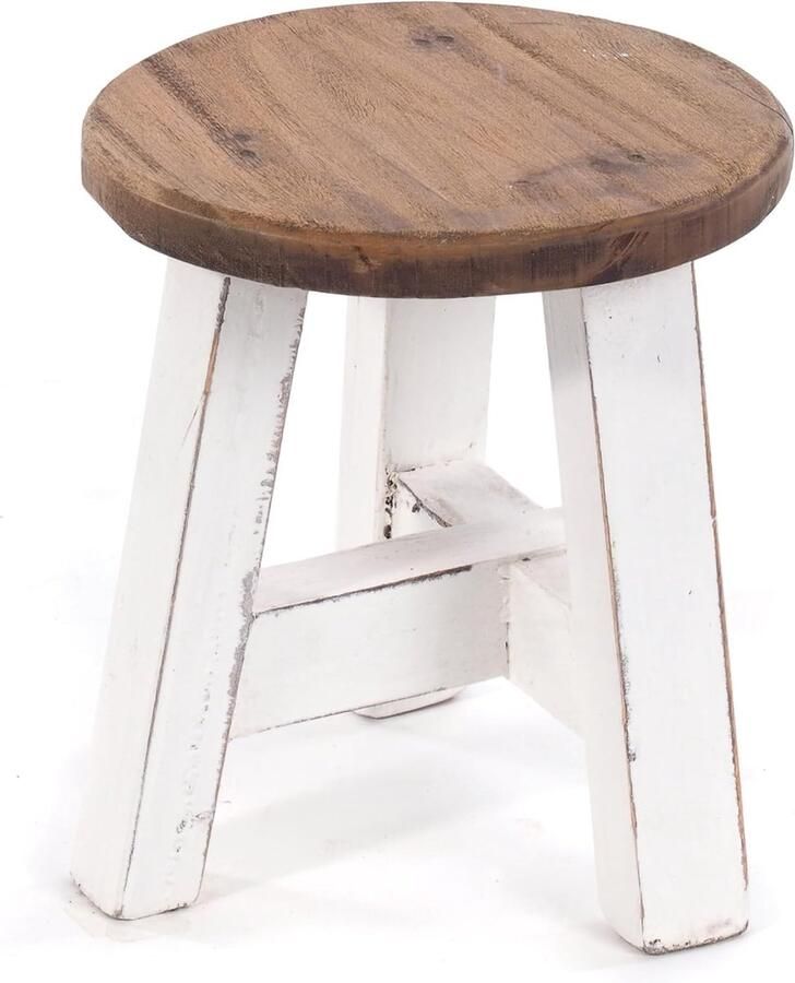 Rustieke houten Kruk 23x20x20 cm gerecycled hout massief decoratieve bijzettafel plantenkruk krukje