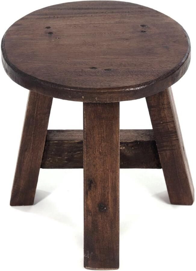 Rustieke houten KRUK Bern 23x20x20 cm (HxBxD) gerecycled hout massief decoratieve bijzettafel plantenkruk krukje 02 lichtbruin