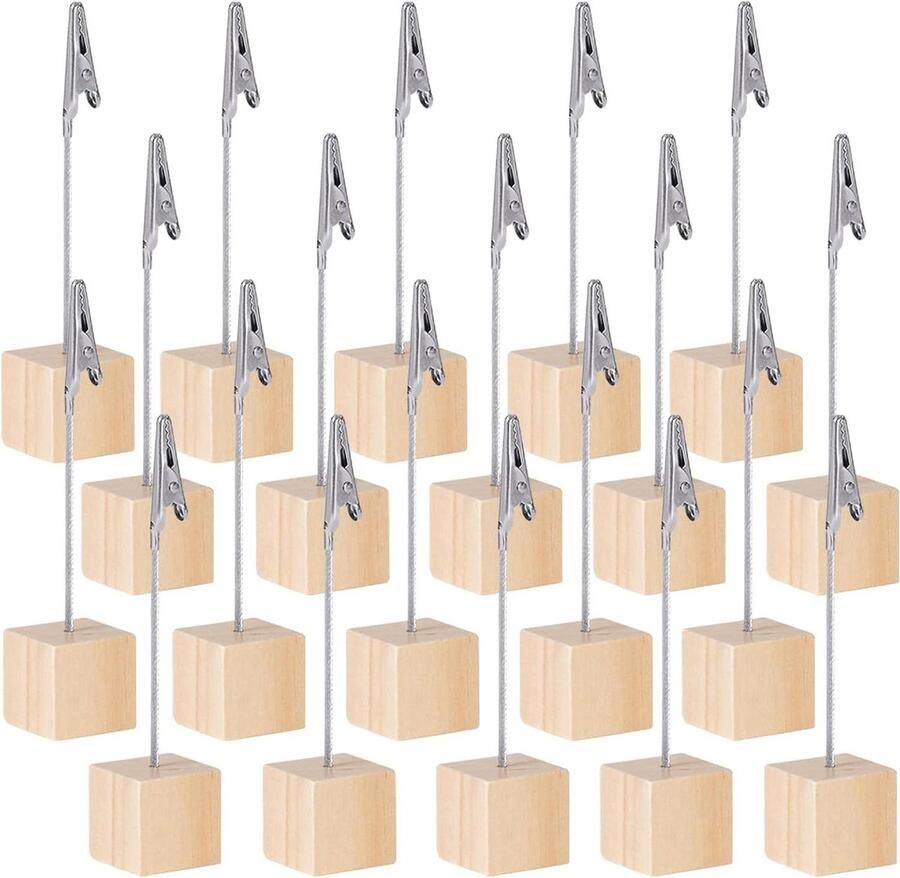 Rustieke houten plaats kaarthouders standaard 20 stuks tafel nummerhouder met clips ideaal voor visitekaartjes tafelnummers en prijskaarten