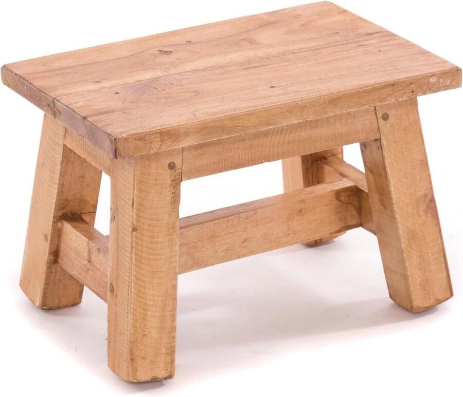 Rustieke Houten Voetenbank Compact Houten Krukje voor Bloemen en Decoratie 21x30x20 cm