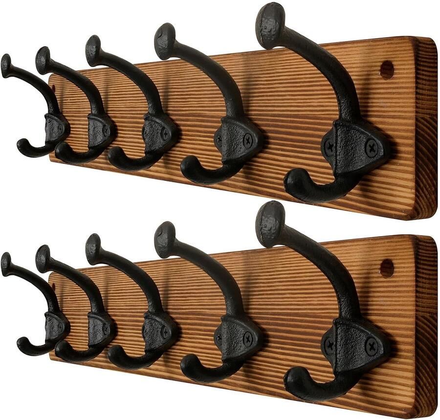 Rustieke kapstokhaken gietijzer set van 5 bruin