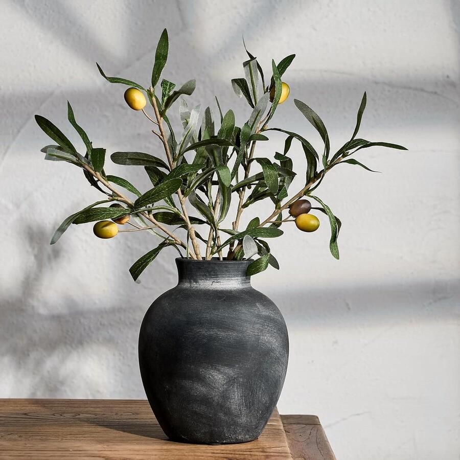 Rustieke keramische boerderij bloemenvaas 6 inch Schattige boho-vaas voor huisdecoratieTerracotta vaas voor woonkamer tafel Plank schoorsteendecoratie in boerderij-zwart