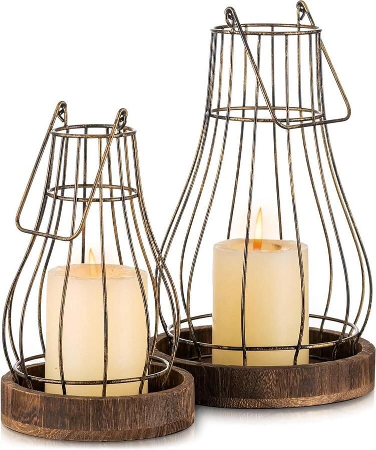 Rustieke kandelaars decoratieve lantaarns voor kaars woonkamer keuken boerderij woondecoratie met lantaarns voor eetkamer salontafel buiten - Foto 2